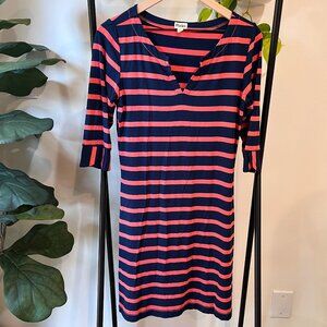 Hatley Striped Dress 3/4 Sleeve XS Navy Coral Cotton Blend Nautical Preppy